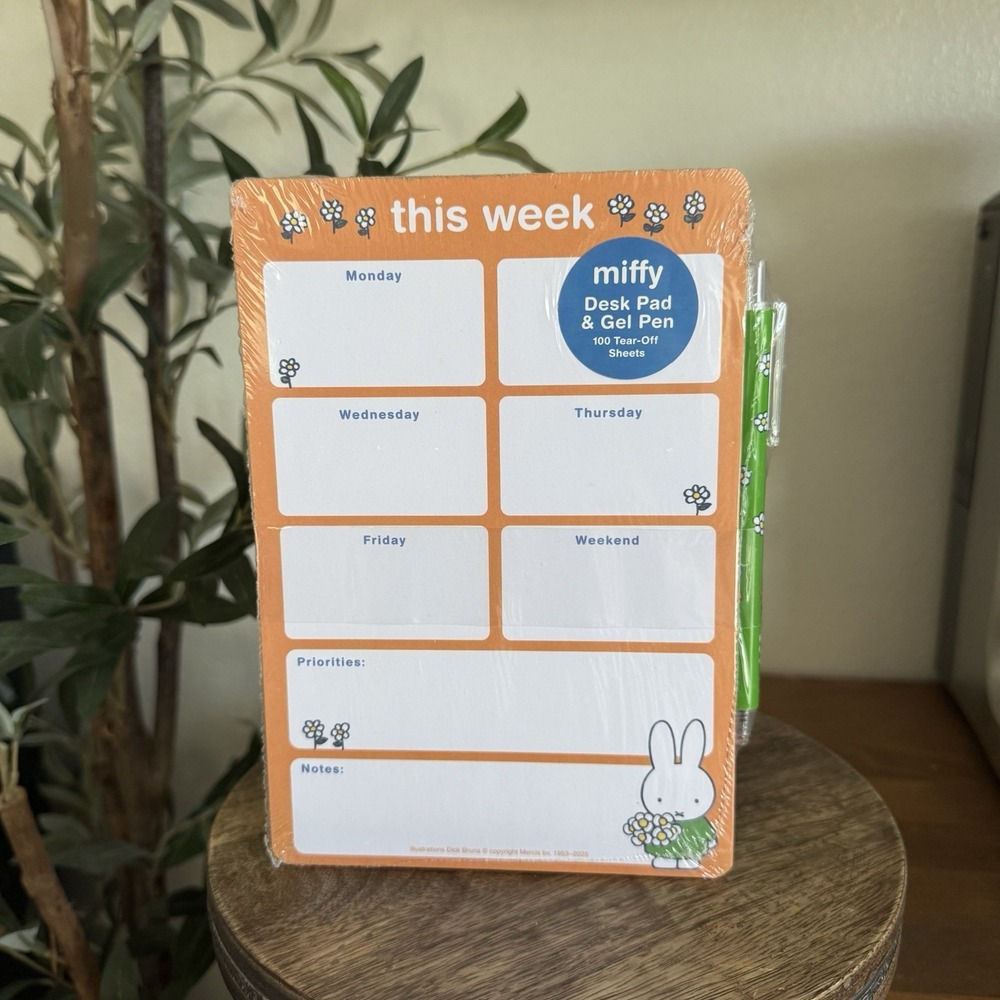 MIFFY Desk Pad & Gel Pen Set Weekly Planner Notepad 100 Tear‎ Off Sheets Flowers